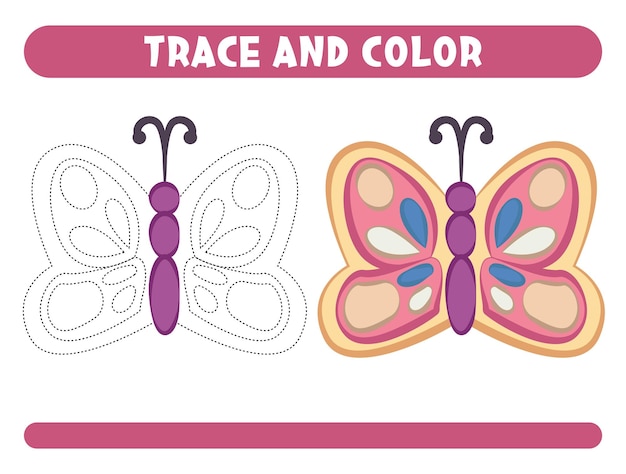 Zeichnen und färben sie das arbeitsblatt „niedlicher schmetterling“ für kinder