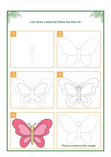 Vektor zeichnen von schmetterlingsübungen arbeitsblatt 1 für die vorschule