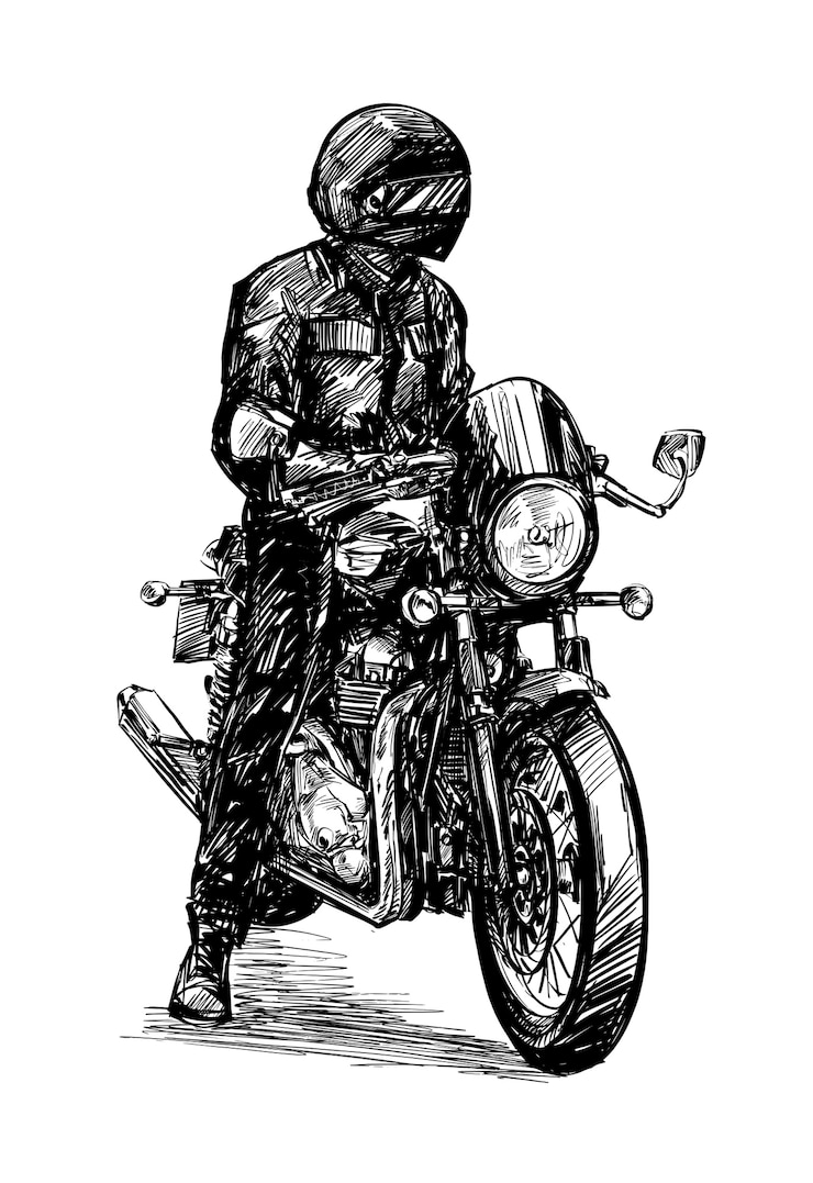 Vektor zeichnung der fahrer auf dem classic motorrad