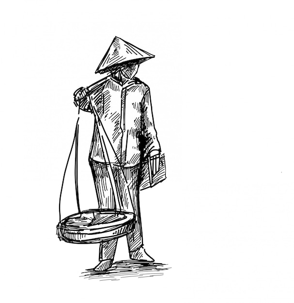 Vektor zeichnung der vietnamesischen straßenverkaufshandzeichnung