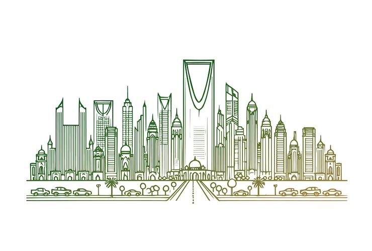 Vektor zeichnung des modernen stadtbilds saudi-arabiens
