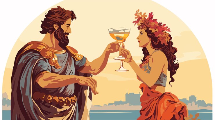 Vektor zeichnung einer mythologischen handlung im antiken griechischen stil