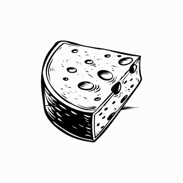 Zeichnung eines Stückes Käse schwarz-weiß 4