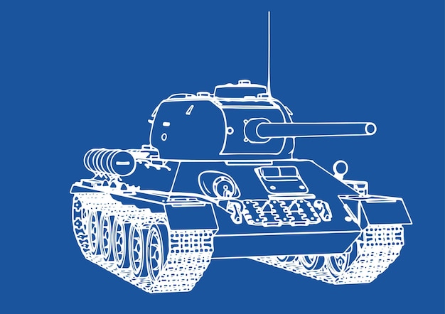 Zeichnung eines Tanks auf blauem Hintergrundvectorx9xA