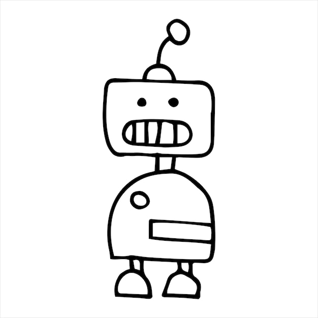 Zeichnung im Doodle-Stil süßer Roboter einfache Strichzeichnung eines lustigen Roboters