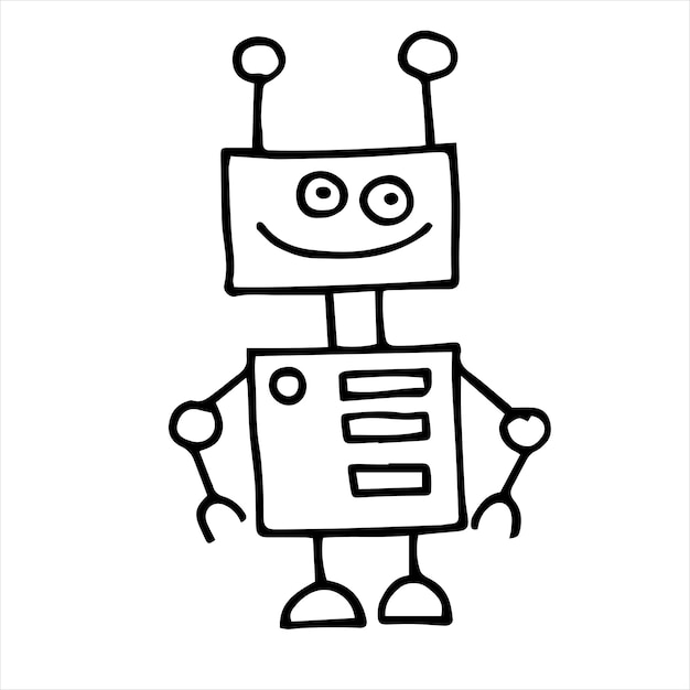 Zeichnung im Doodle-Stil süßer Roboter einfache Strichzeichnung eines lustigen Roboters
