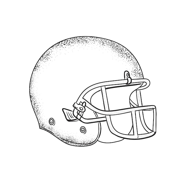 Vektor zeichnung im sketch-stil von einem american-football-helm, der von der seite betrachtet wird, auf einem isolierten weißen hintergrund in schwarz-weiß