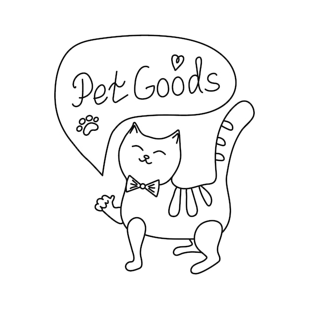 Zeichnung Katze und Inschrift Haustierprodukte Handschrift Doodle Tier Kätzchen Linear-Symbol