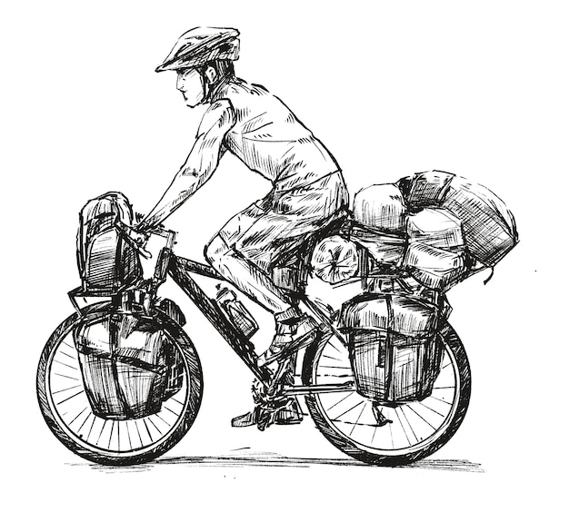 Zeichnung von fahrrad touring hand zeichnen