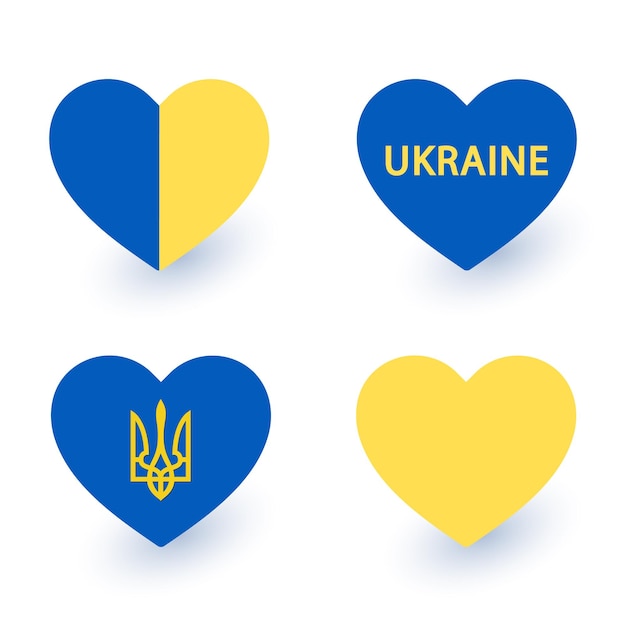 Zeichnungssatz Ukraine Flagge Herz Ukraine Flagge National Europa Emblem Herz Symbol Vektor