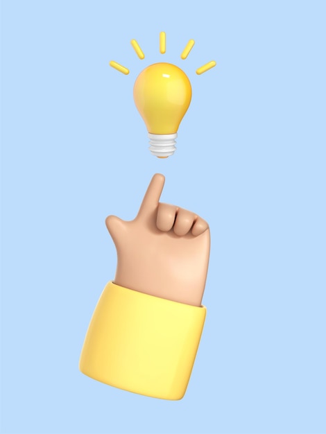 Vektor zeigen mit dem finger auf glühbirne konzept der großen idee denken gute idee und geschäftserfolg kreatives konzept vector 3d-illustration