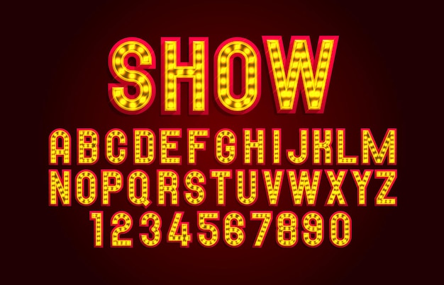 Zeigen Sie das Symbol für die Schriftlampe, den goldenen Buchstaben und die eingestellten Zahlen an. Vektor-Illustration