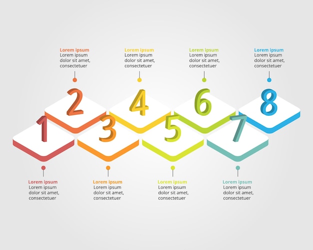 Zeitachsen-Schrittdiagrammvorlage für Infografik zur Präsentation für 8 Elemente