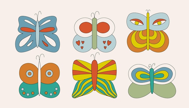 Zeitgenössische Hipster-Illustration mit Schmetterling 1970