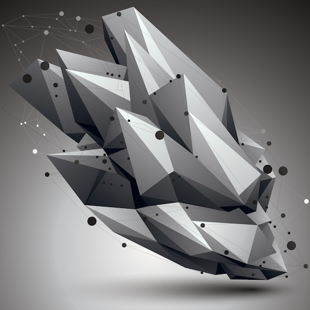 Zeitgenössische Technologie schwarz-weiß, stilvolle architektonische Konstruktion, abstrakte 3D-Figur mit verbundenen Linien und Punkten.