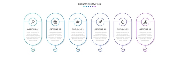 Zeitleiste-infografik mit infochart moderne präsentationsvorlage mit 6 punkten für geschäftsprozesse