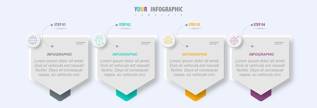 Zeitleisten-infografik mit vier optionen, schritten oder prozessen, farbenfrohem vorlagendesign