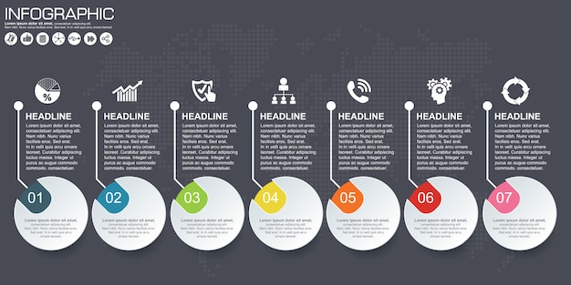 Zeitleistenvektor-infografik. weltkarte hintergrund