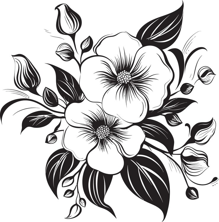 Zeitlose Eleganz Klassische Blühende Blumen Vektor Schwarz Logo Ikonen Design Lebendige Blüten Farbige Vecto