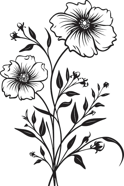 Vektor zeitloser garten chic schwarzes ikon mit botanischen blumen naturen symphonie elegantes vektor-logo d