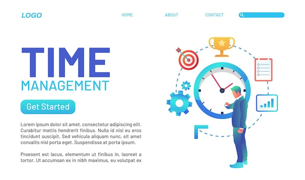 Zeitmanagement-landingpage-konzept mit verschiedenen farben und zeichen