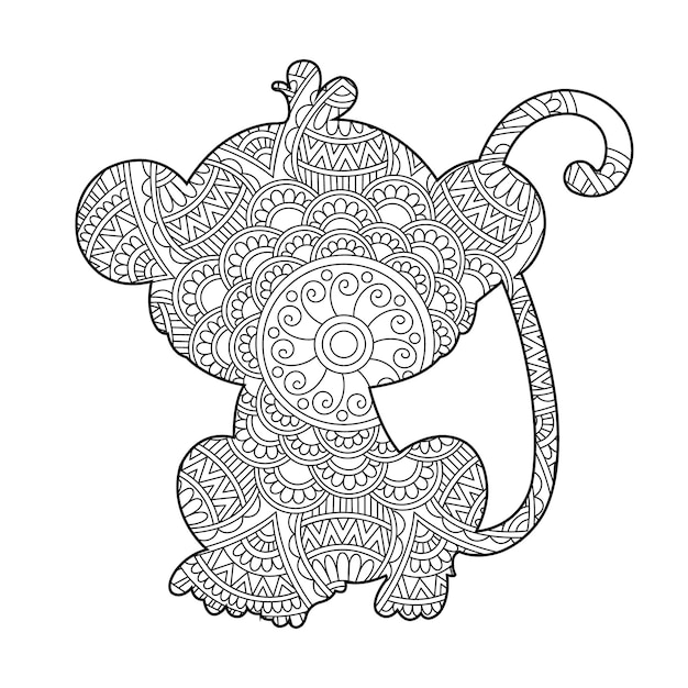 Zentangle affe mandala malvorlage für erwachsene tier malbuch antistress malseite