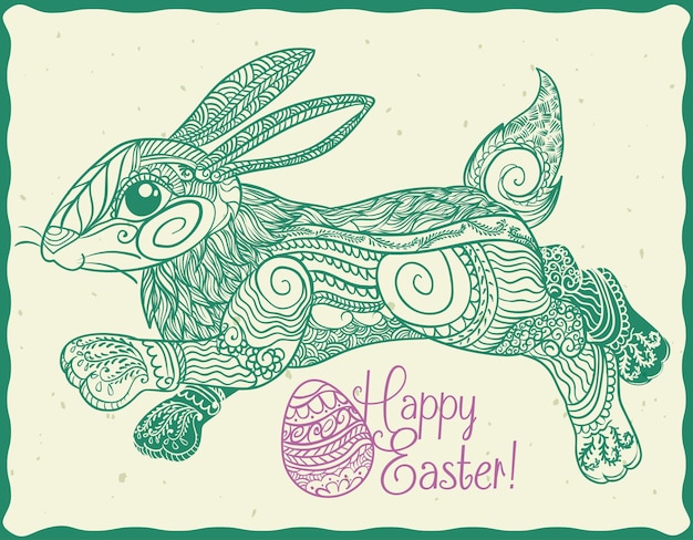 Zentangle aus ostern-hase und ostern-ei in pastellfarben für ostern-ferien-poster