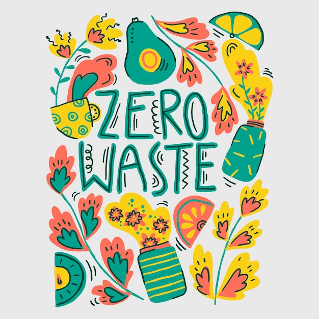 Zero waste handgezeichneter druck