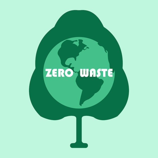 Zero waste infografik vektordarstellung grüner baum mit dem planeten