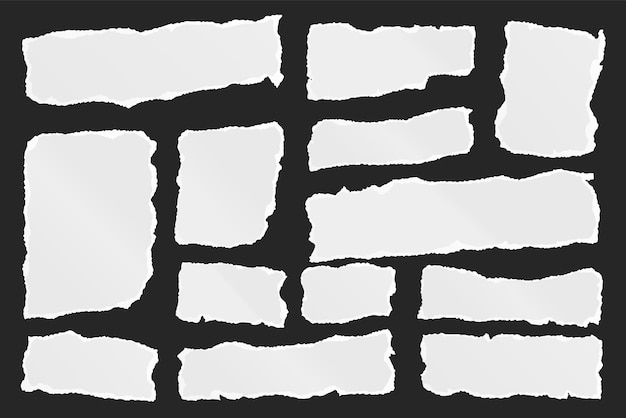 Zerrissene Papierstreifen Realistische zerknitterte Papierstücke mit zerrissenen Rändern Stücke von Notizbüchern oder alten Zeitungsseiten Modische Collage-Elemente Vektorillustration