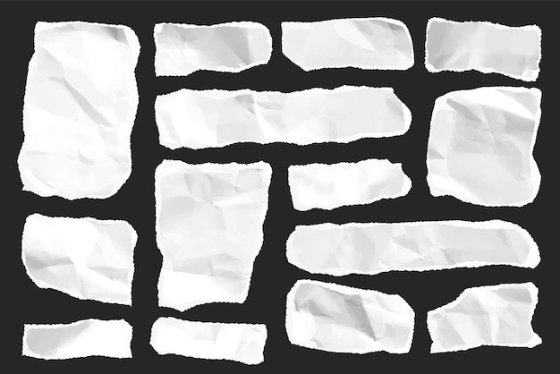 Zerrissene Papierstreifen realistische zerknitterte Papierstücke mit zerrissenen Rändern Stücke von Notizbüchern oder alten