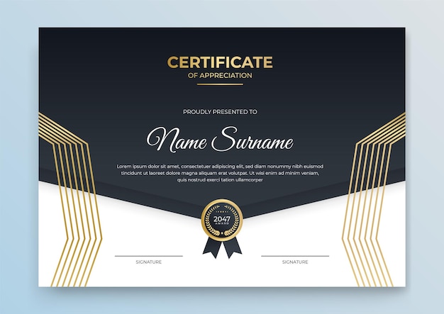 Zertifikatvorlage blau und gold. moderner online-kurs, diplom, corporate training certificate design