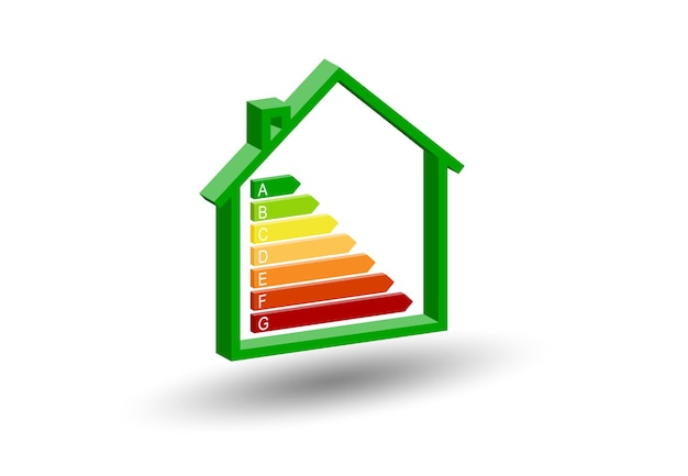 Vektor zertifizierungssystem für die energieeffizienzbewertung von wohnungen energieklassenkonzept verbrauchsbalken isometrisch