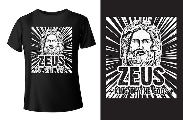 Zeus, könig der götter, t-shirt-design und vorlagenvektor