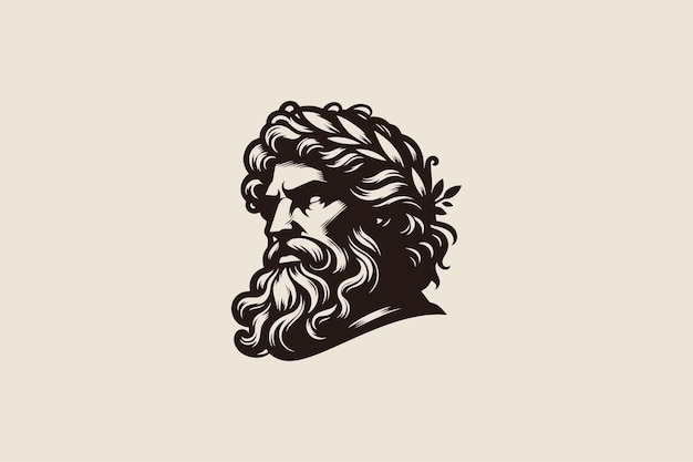 Vektor zeus-logo gesicht altes gott aus der griechischen mythologie mann bart laurel kopfband illustration marke