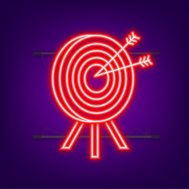 Ziel mit einem pfeilsymbol-konzept-marktziel. neon-symbol. vektor-illustration.