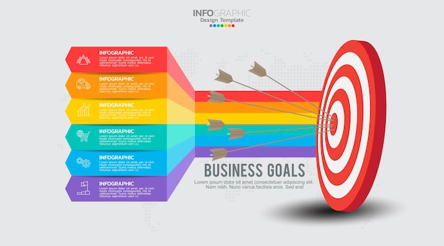 Ziel mit sechs Schritten zu Ihrem Ziel Infografik-Vorlage für Web-Business-Präsentationen