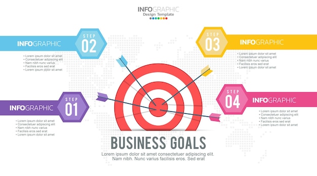 Ziel mit vier Schritten zu Ihrem Ziel Infografik-Vorlage für Web-Business-Präsentationen