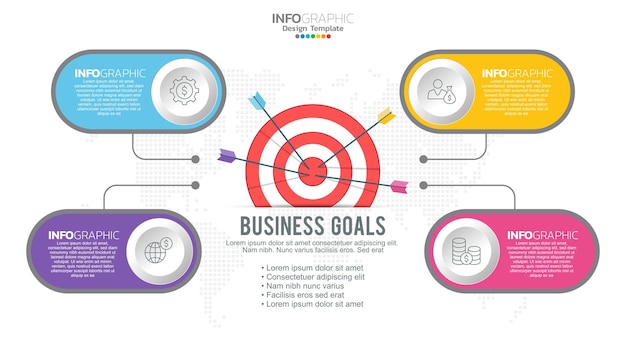 Ziel mit vier Schritten zu Ihrem Ziel Infografik-Vorlage für Web-Business-Präsentationen