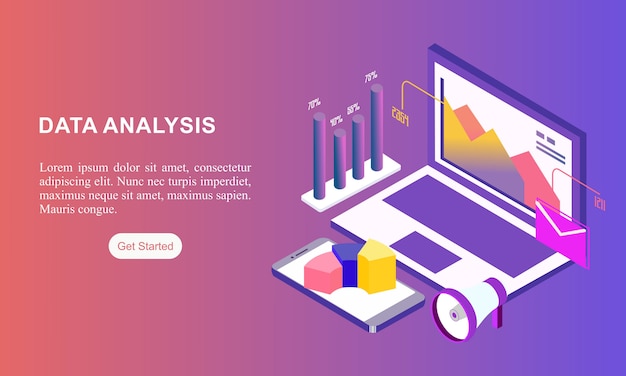 Vektor zielseite der isometrischen website für die datenanalyse.