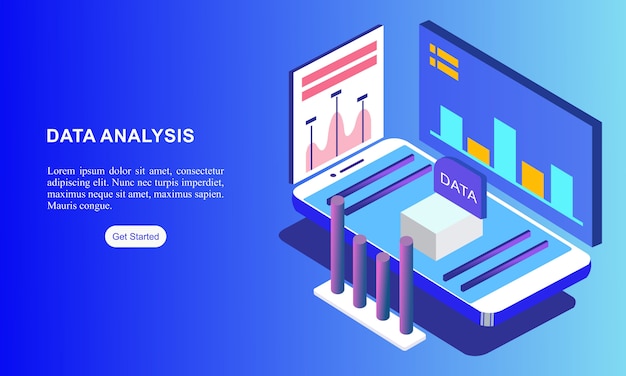 Zielseite der isometrischen Website für die Datenanalyse.