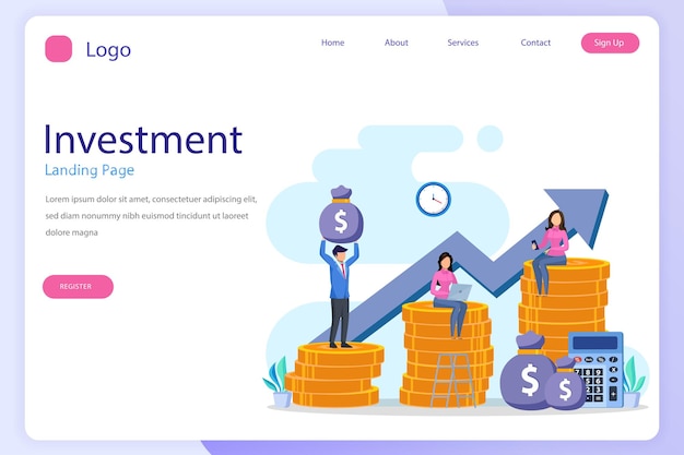 Zielseiten-Website für Unternehmensinvestitionen, flache Vektorvorlage