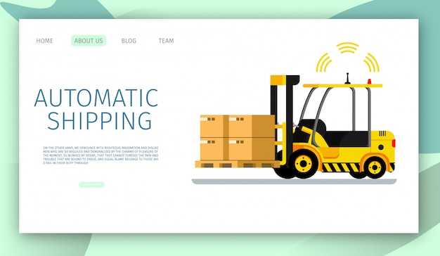 Zielseiten-webvorlage für das automatische versandauto, das warehouse cargo up anhebt