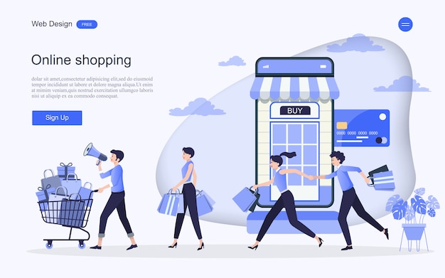 Zielseiten-webvorlage für online-einkäufe und -dienste