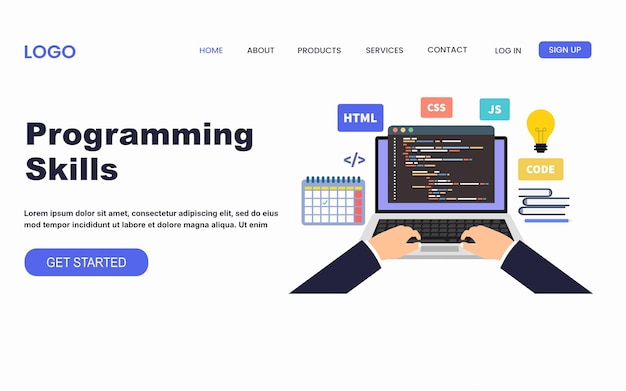 Zielseitenvorlage für programmierfähigkeiten für webseiten-websites und mobile websites