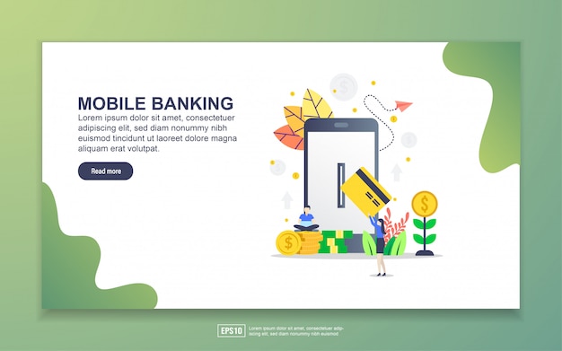 Zielseitenvorlage von mobile banking. modernes flaches konzept des entwurfes des webseitenentwurfs für website und bewegliche website.