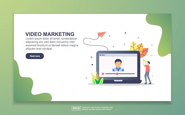 Zielseitenvorlage von Video-Marketing. Modernes flaches Konzept des Entwurfes des Webseitenentwurfs für Website und bewegliche Website.