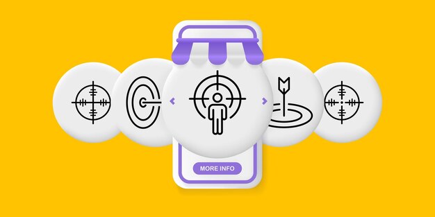 Zielset-symbol zielschießen pfeil anblick bogen waffe idee das zielgruppenkonzept ui-telefon-app-bildschirme mit menschen vektorliniensymbol für unternehmen und werbung