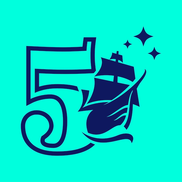 Ziffer 5 altes segelboot-logo