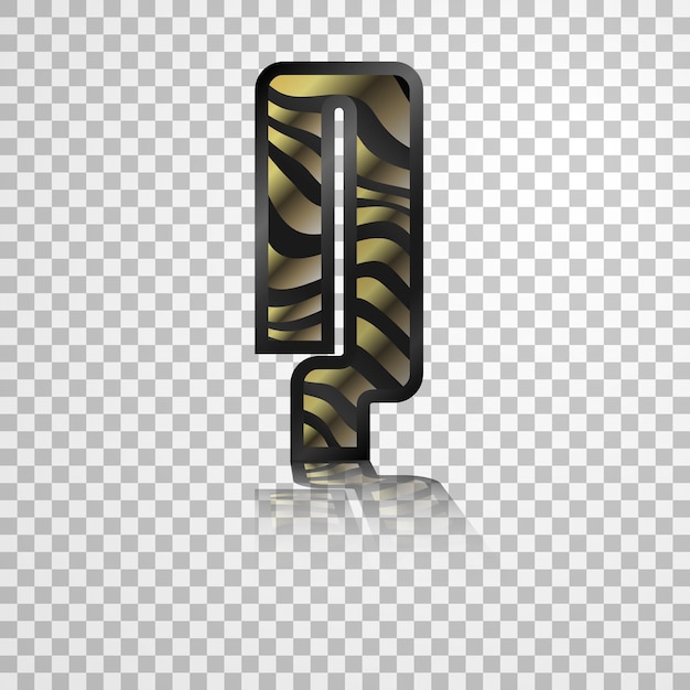Vektor ziffer sieben schwarz mit goldenen bändern und schwarzem rand isoliert vektorziffer mit spiegelbild